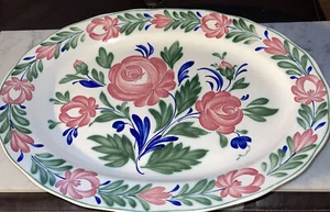 Vintage Serving Platter 18 X 14 MADE IN JAPAN Pink Roses Blue & Green Ivy - Picture 1 of 6