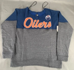 Edmonton Oilers New Era 5th & Ocean Womens Fleece Scoop Neck Pullover Sweatshirt - Picture 1 of 8