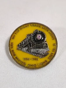 Lions Club Pins 1996 "On The Right Track With Lions". Brooch Pinback Button - Picture 1 of 2