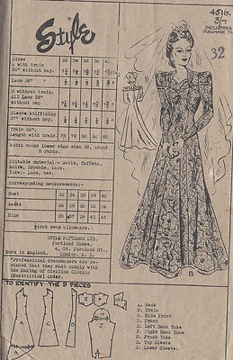 1940s WW2 Vintage Sewing Pattern B32 WEDDING GOWN DRESS (1445) - Image 1 of 2