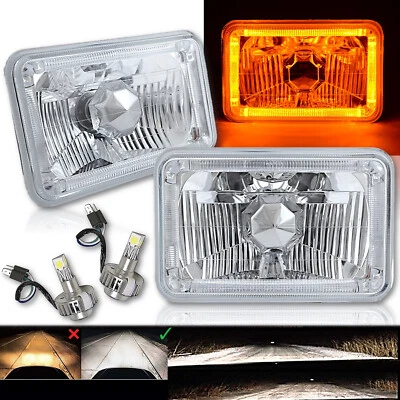 Faros 4X6 ámbar halo ojo de ángel H4 cristalinos con par de bombillas LED 6k Foto 1 de 4