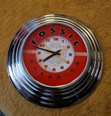 Reloj FOSSIL Reloj 12" Art Deco Plata Avión Hangar Funciona De Colección Foto 1 de 4