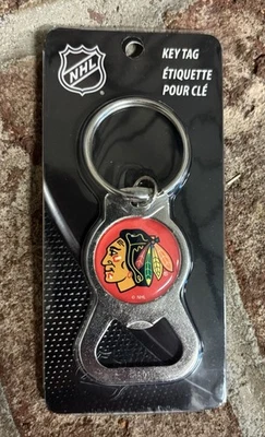 NHL Chicago Blackhawks Bottle Opener Key Ring  Tag Metal Logo Hockey Shield - Image 1 of 2