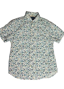 Denim & Flower Shirt Men's Large White Multicolor Floral Collared Short Sleeve - Picture 1 of 10