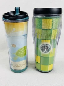 Starbucks 08 12oz Aloha Hawaii & 02 16oz Barista Ice Green Square Travel Tumbler - Picture 1 of 7