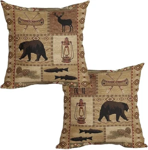Rustic Bear Throw Pillow Cover 2 Pcs Western Animal Moose Deer Pillows Case 1... - Picture 1 of 8