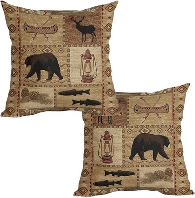 Rustic Bear Throw Pillow Cover 2 Pcs Western Animal Moose Deer Pillows Case 1... - Image 1 of 4