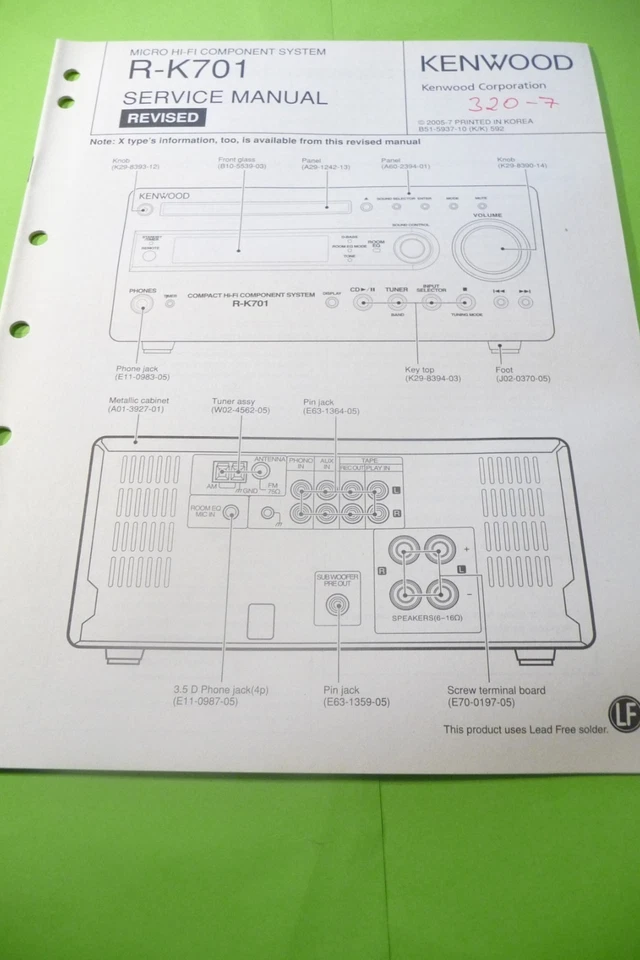 Manuale Di Servizio Per Kenwood R-K701, ORIGINALE - Immagine 1 di 1