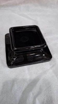 Old Vintage Black Glass Square Vase Bowl Base Plinth Deco - Image 1 of 4