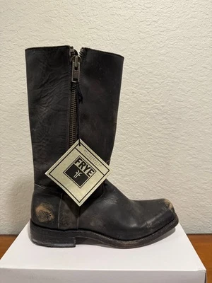 Frye Heath Outside Zip Men's Distressed Leather Motorcycle Boots 87647 US 8D - Image 1 of 4