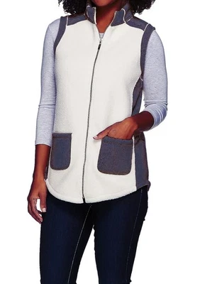 Susan Graver Weekend 粘合 Polar Fleece 拉链前色块背心灰色 Plus 2X — 第 1/2 张图片