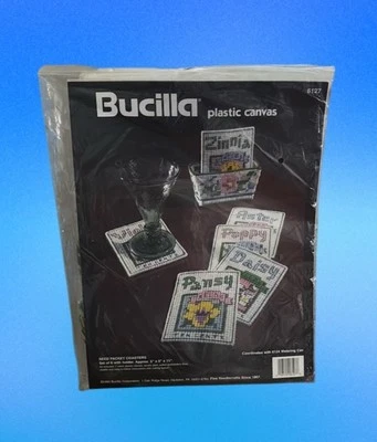 NEW HTF RARE Bucilla Plastic Canvas Seed Packets Coasters 6127- Pairs with 6124 - Image 1 of 4