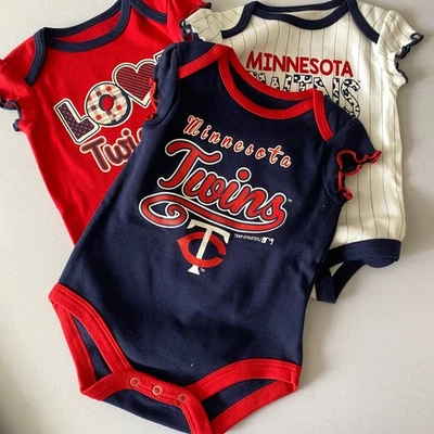 Minnesota Twins MLB Baby 3 Pack Bodysuits 0-3 Months Red Navy White Bodysuit - Image 1 of 4