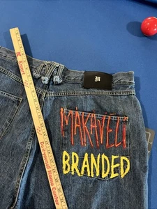 Pantaloncini jeans Makaveli uomo 42 x 15 blu larghi gamba larga grafica/graffiti Y2K - Foto 1 di 10