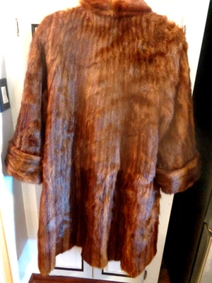 VINTAGE I.J. ABRIGO DE PIEL MARRÓN CLARO Y OSCURO LARGO COMPLETO ZORRO Foto 1 de 4