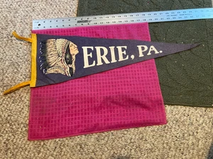 Copricapo vintage full size Pennant ERIE PENNSYLVANIA NATIVI AMERICANI CAPO INDIANO - Foto 1 di 4