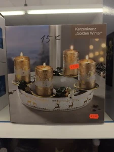 Kerzenkranz "Golden Winter", Kerzenkranz aus glasierter Keramik Ø 25 cm - Bild 1 von 1