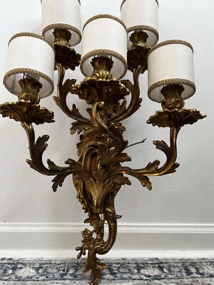 LOUIS XV STYLE GILT BRONZE WALL SCONCES BY GHERARDO DEGIL ALBIZZI 19TH CENTURY - Image 1 of 4