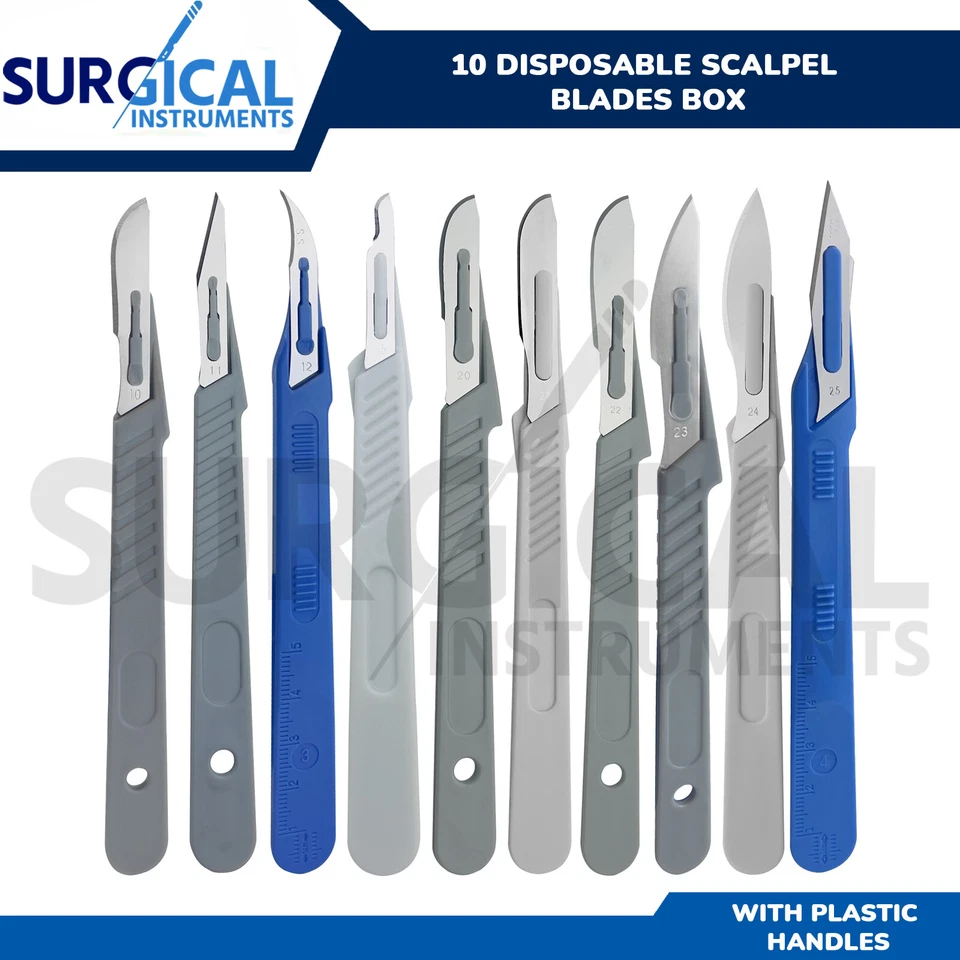 Caja de 10 hojas de bisturí desechables + manijas BP de plástico graduado estériles Hi-Q Foto 1 de 1