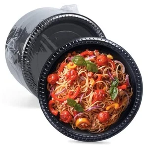 Reusable Plastic Plates Black Dinner Plates 9 inch 1 section Black party plate - Picture 1 of 7