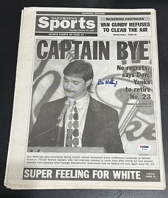 Rare - DON MATTINGLY Yankees Signed FULL NY DAILY NEWS 1997 Retires - PSA/Dna - Image 1 of 4