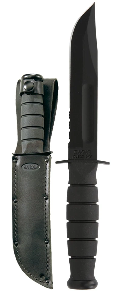 Ka-Bar Short Serrated 1095 High Carbon Steel Fixed Knife w/ Leather Sheath 1257 - Image 1 of 1