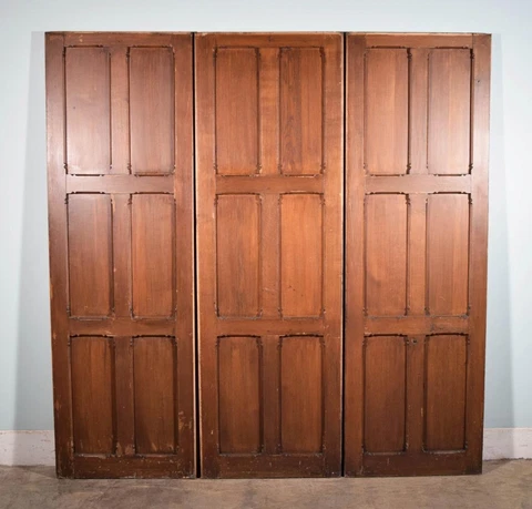 *Set of Three French Antique Gothic Church Doors/Panels Wainscoting in Solid Oak Cover