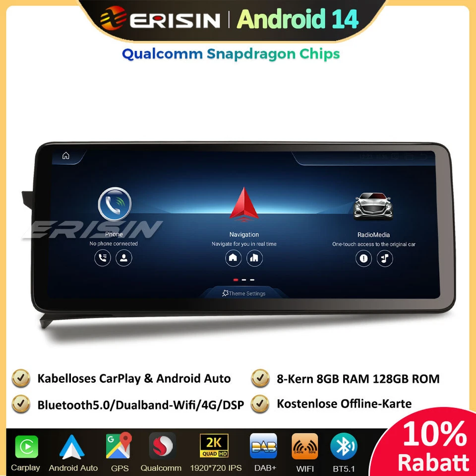 12.3" 128GB Android 14 Autoradio GPS Für Mercedes C-Klasse W204 DAB+ CarPlay SWC - Bild 1 von 4