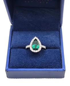 Jessica L Jewelry JLJ 14K White Gold Lab Created Emerald & Diamond Halo Ring - Picture 1 of 14