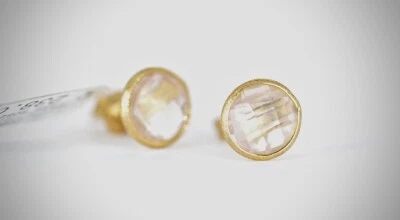 Aretes a cuadros de cuarzo rosa de 9 mm de oro amarillo de 18 quilates PVP £238 Foto 1 de 4