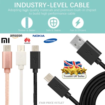 Heavy Duty Micro USB Cable Data Lead Fast Charging Phone Charger Extension Cable - Image 1 of 4