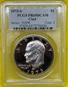 1973 S Clad Eisenhower Ike Dollar PR69DCAM PCGS Proof 69DCAM Deep Cameo - Picture 1 of 5