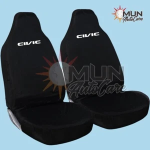 Fits Honda Civic - Logo in White-Heavy Duty & Waterproof Front Car Seat Covers - Picture 1 of 2
