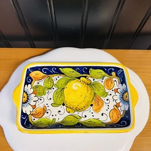 Piero Borgioli Small Platter Signed Lemon Flower Fatto a Mano Rich Colors NICE - Picture 1 of 7