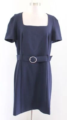 Club Monaco Womens Navy Blue Belted Square Neck Short Sleeve Mini Dress Size 12 - Image 1 of 4