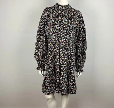 Asos Plus Size 22 Smocked Dress High Neck Long Sleeve Buttons Floral Women Cotto - image 1 of 4