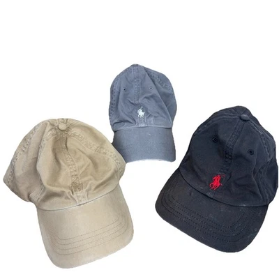 Polo Ralph Lauren Sombrero Lote de 3 Beige Negro Gris Pony Correa Gorra de Béisbol Foto 1 de 4