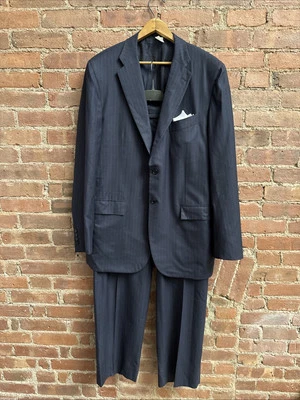 Terno masculino Kiton Napoli, tamanho 56, listra azul marinho 100% lã Itália - Imagem 1 de 4