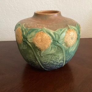 ANTIQUE USA ROSEVILLE SUNFLOWER ART DECO POTTERY FLOWER GARDEN VASE - Picture 1 of 3