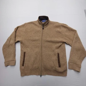 Pendleton Shetland Wool Full Zip Sweater Mens Medium Brown Speckle Fisherman - Picture 1 of 9