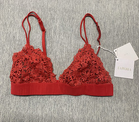 La Perla Lace Bra Bralette 36B Triangle Sheer Floral Lace Top ITALY LUXURY Red