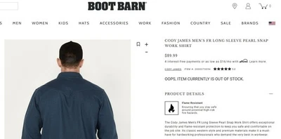 Cody James 男式 FR 长袖珍珠扣工作衬衫 — 第 1/4 张图片