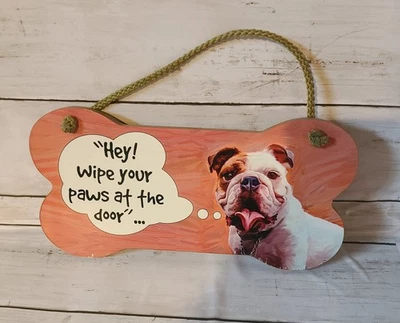 Wipe Your Paws Wooden Sign Dogs Pets Animals Lover home decor BULLDOG - Image 1 of 4