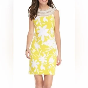 Jessica Howard Yellow White Floral Lace Sheath Dress Woman’s Size 10 - Picture 1 of 16