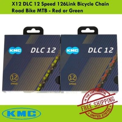 KMC X12 DLC 12 Speed 126Link Bicycle Chain Road Bike MTB - Red or Green - Image 1 of 4