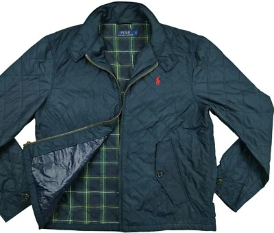 HOT VTG Men POLO RALPH LAUREN DETROIT QUILTED PLAID LINED NAVY Jacket L (*Fit M) - Image 1 of 4