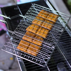 Barbecue Grilling Basket Folding Stainless Steel BBQ Grill Food Holder w/ Handle - Picture 1 of 23