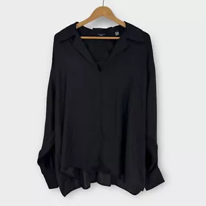 T Tahari Women’s Plus Size 3x Solid Black Poet Long Sleeve Flowy Blouse New - Picture 1 of 9