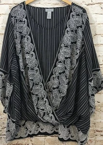 NEW Catherines black blouse Top women 3X twofer georgette faux wrap twinset - Picture 1 of 7