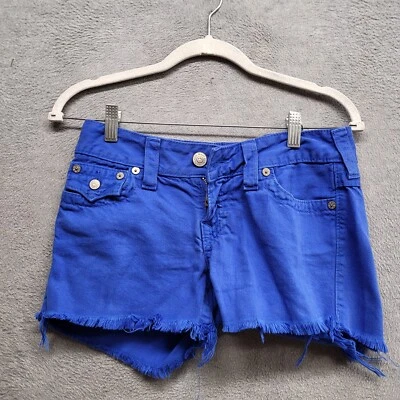 True Religion Women Shorts 27 Blue Keira Logo Denim Cutoff Cotton - Image 1 of 4